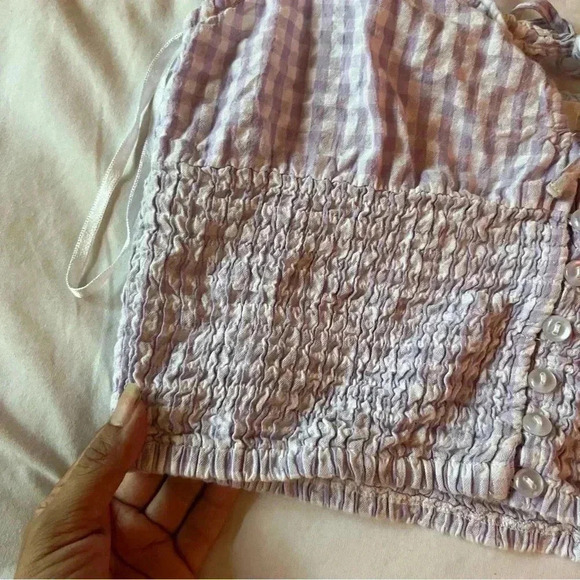 Gingham purple crop top button detail Sz small - Picture 5 of 5
